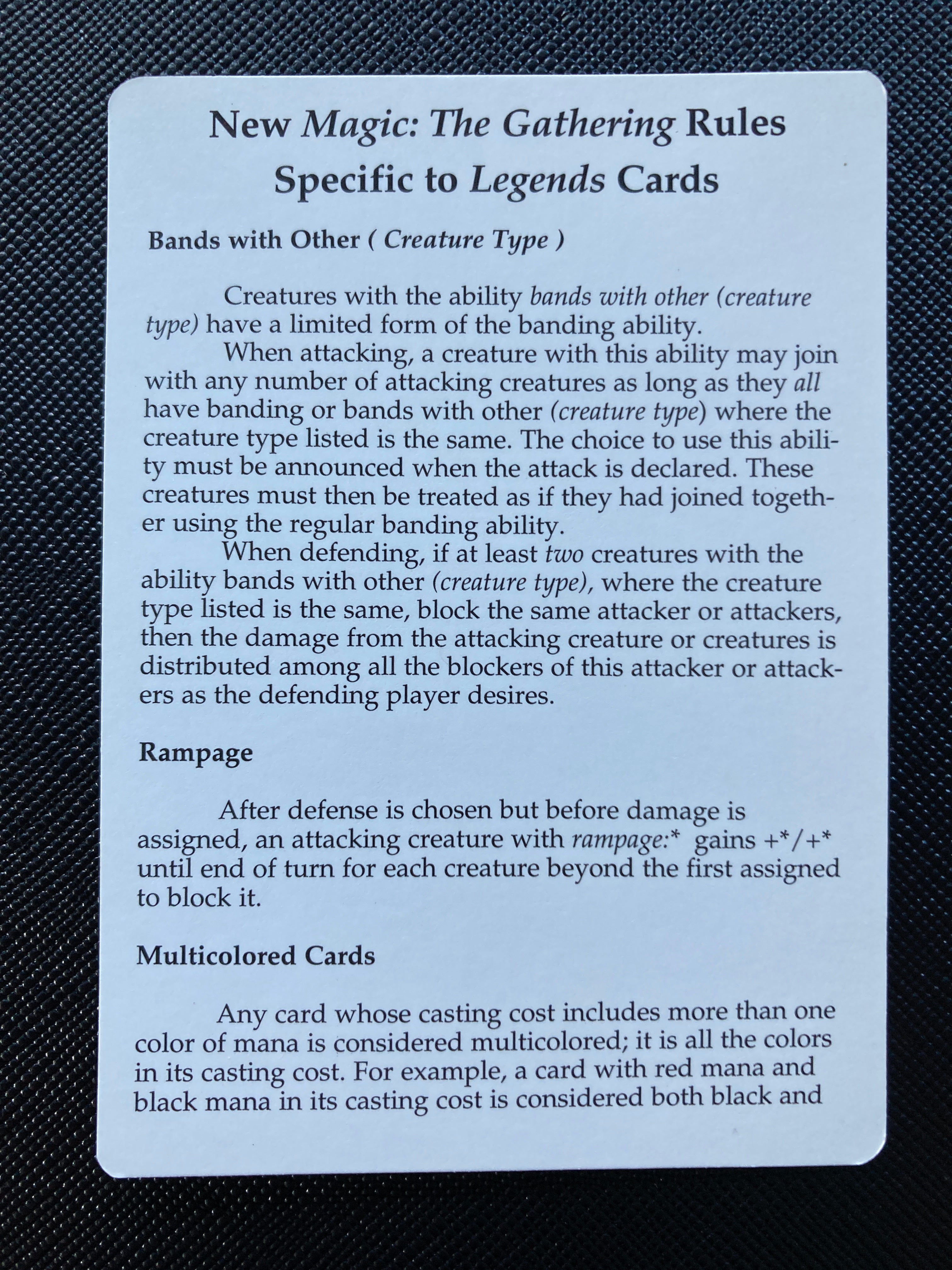 Legends Rules Card Insert