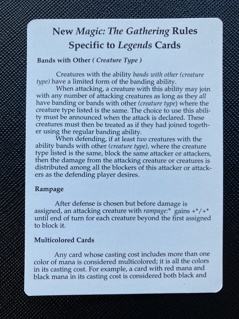 mtg rules card legends Legends Rules Card Insert